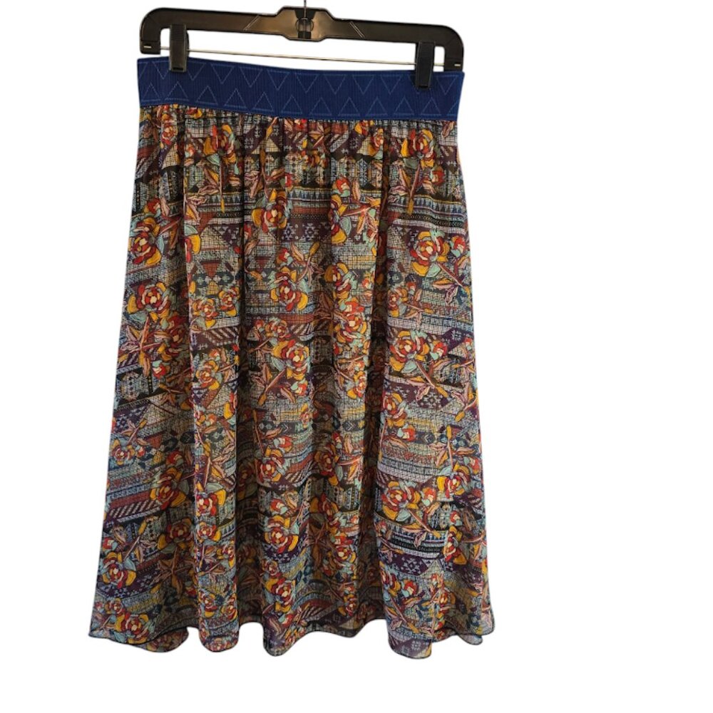 LULAROE FLARE SKIRT ELASTIC WAIST SIZE MEDIUM FLORAL ECLECTIC PRINT LINED COMFY